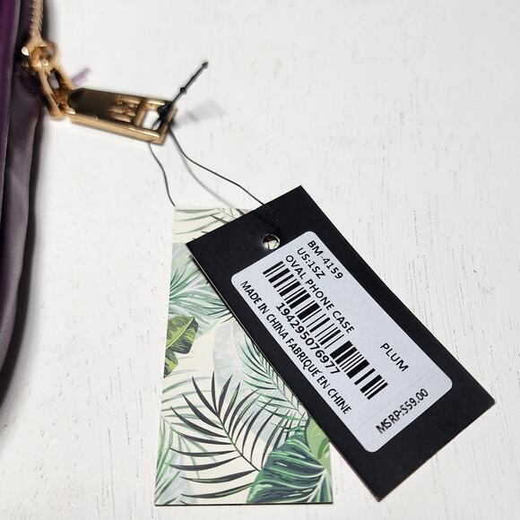 Badgley Mischka Oval Phone Case Crossbody Bag Diamond Quilted Plum Vegan Leather - Picture 2 of 4